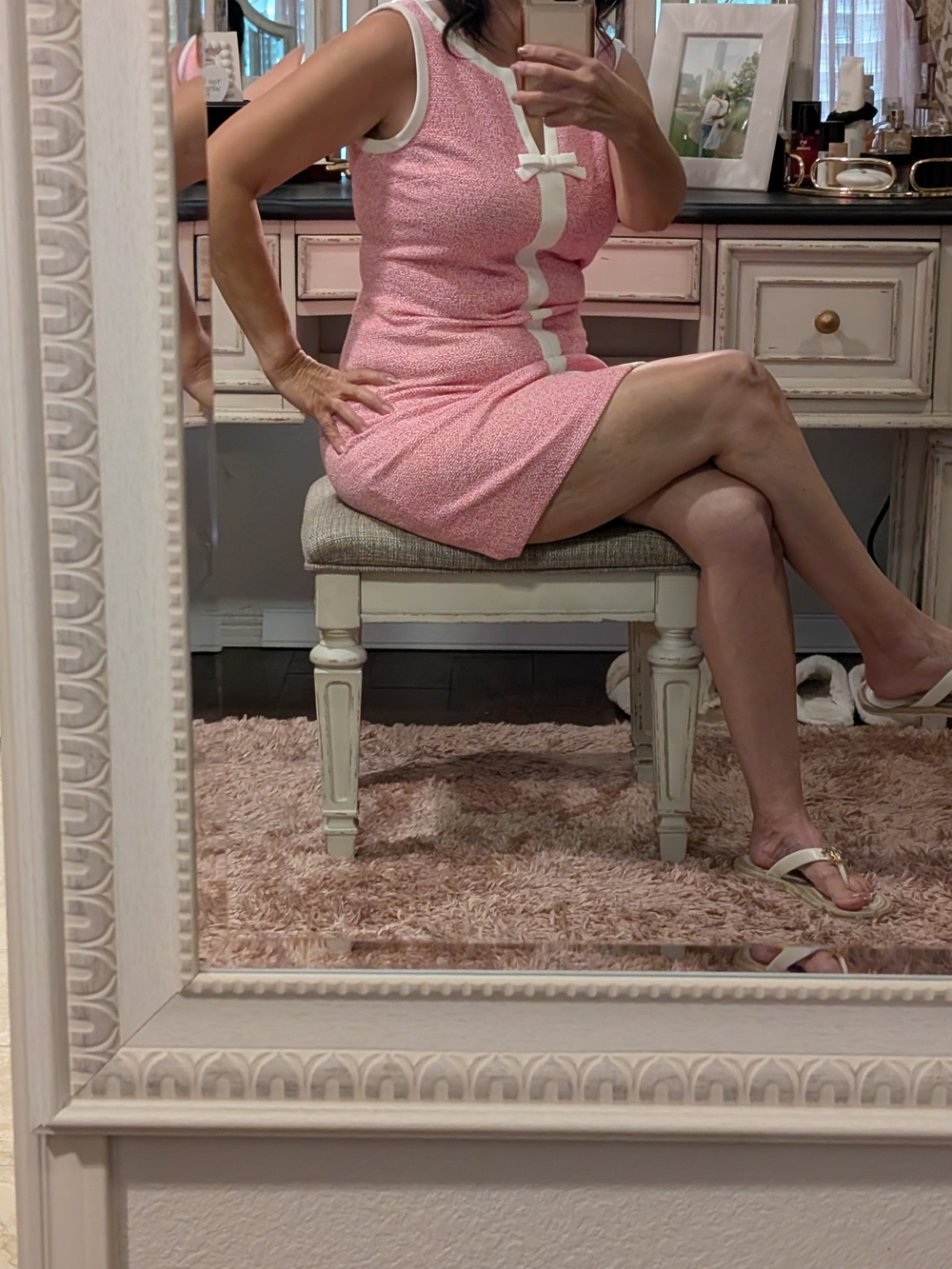 Karl Lagerfeld Pink Sleeveless Shift Dress with Cream Trim